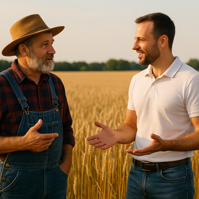 constructive discussion between people in a wheat field-mobile